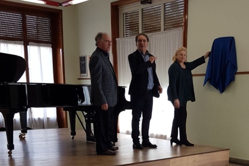 Tiziana Moneta all'inaugurazione della Sala Fellegara  con il Presidente e il Direttore del Conservatorio di Bergamo - 2017